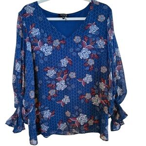 1. State Blue Pink Ruffled Long Sleeve Blouse